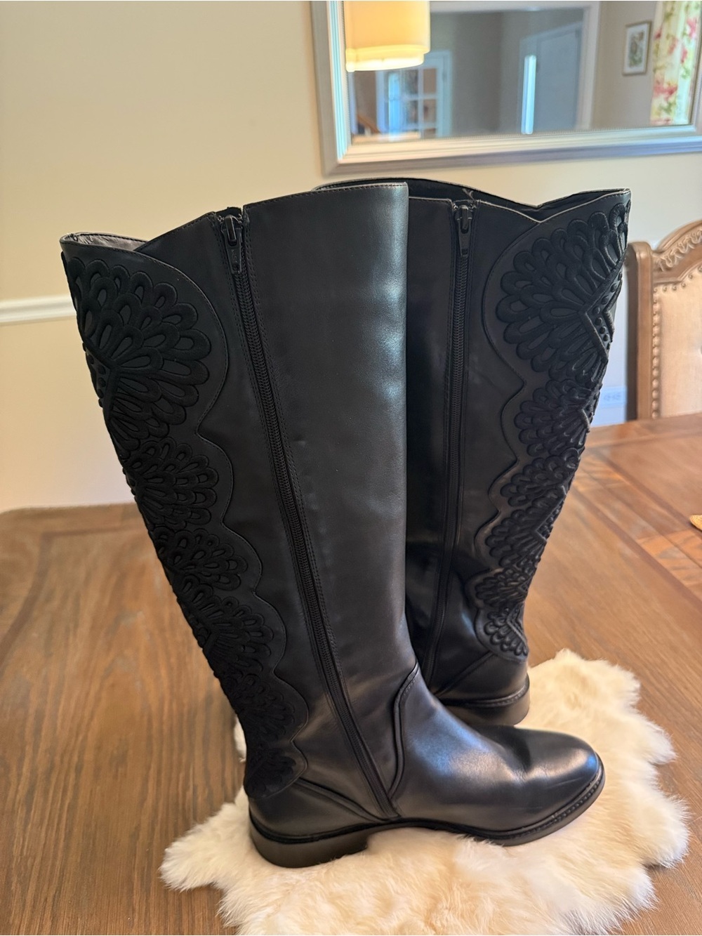 Gianni Bini Alybeth Embroidered Tall Leather Riding Boots Side Zipper Size 9 - Picture 6 of 8